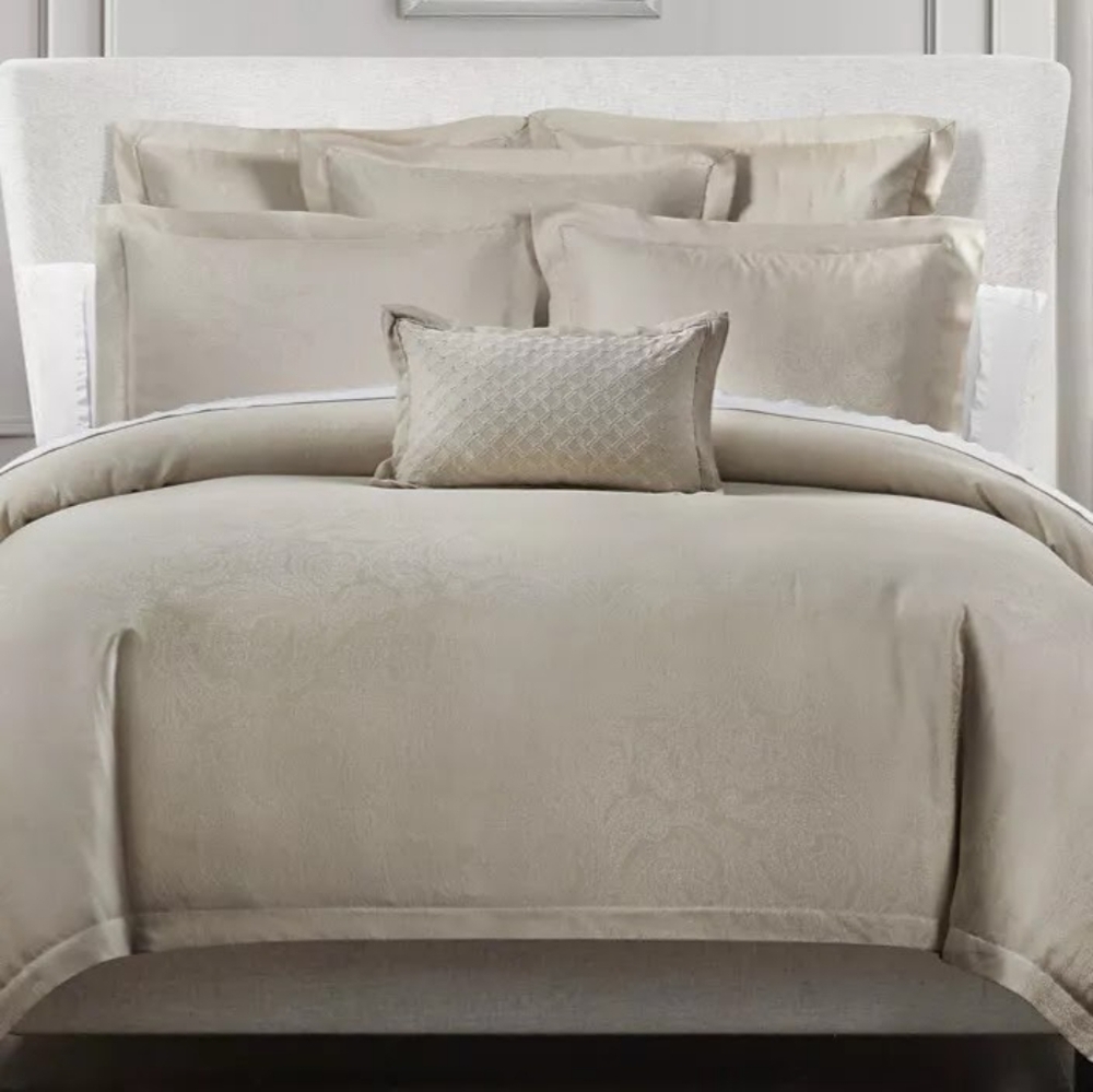 Waterford Fine Linens Thayer Queen Duvet Set + 2 Euro Shams Tencel Flax Beige